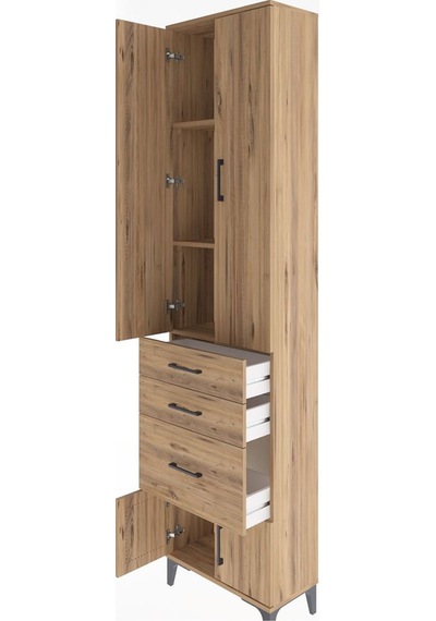 Arges Dolap 3 Raflı 3 Çekmeceli 4 Kapaklı 60x30x243 Çam-çam Çam