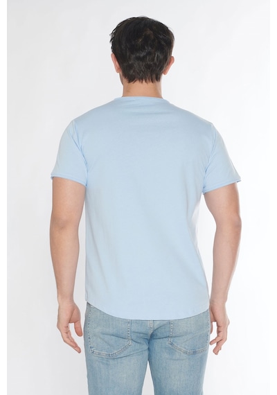 Black Horn Erkek Geniş Yaka %100 Pamuk Salaş T-shirt Açik Mavi