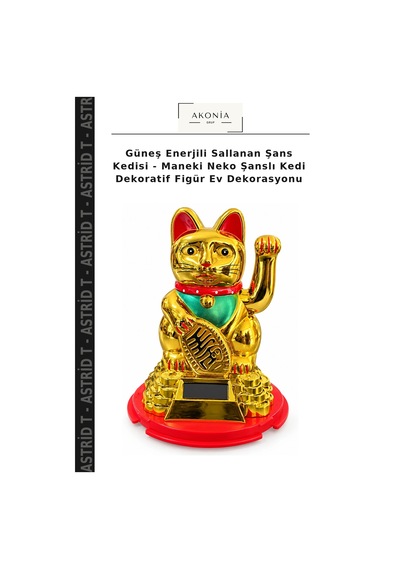 Güneş Enerjili Sallanan Şans Kedisi - Maneki Neko Şanslı Kedi Dekoratif Figür Ev Dekorasyonu