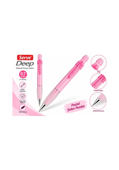 Deep Pastel Şeker Pembesi 0.7 Mm Mekanik Kurşun Kalem Pembe