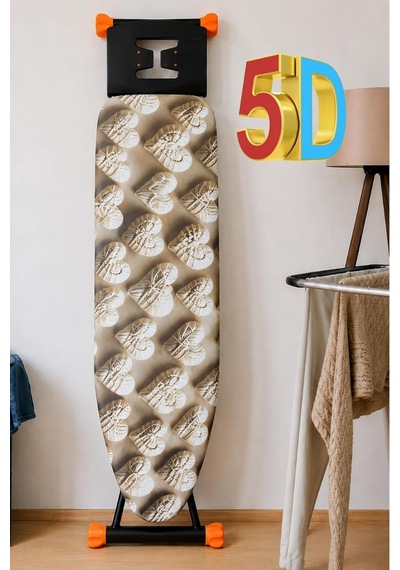 5d Özel Kumaş Keçeli Ütü Masası Kılıfı Masaya Göre Ayarlanabilir İpli Stoperli 55x140cm Örgü Kalp Çok Renkli