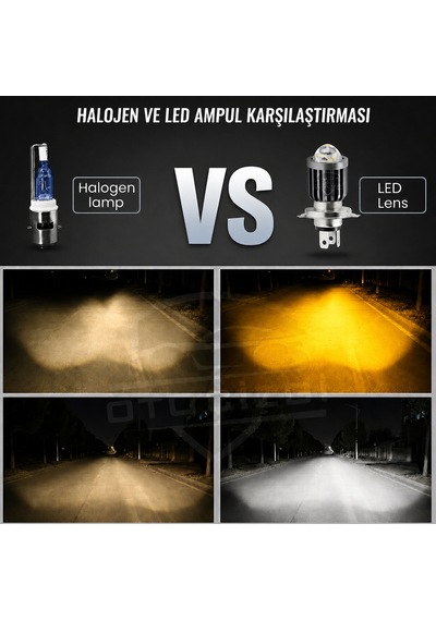 Renault Express 1985-2000 H4 Led Far Ampulü Sarı-beyaz Işık Canbus Mini Lensli 2'li Set