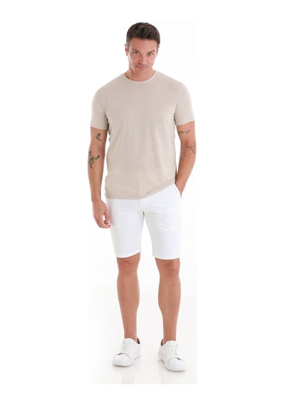 Hatemoğlu Taş Regular Fit Düz Bisiklet Yaka Keten Tişört 35102024c007 Taş