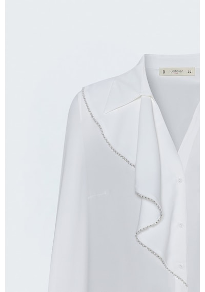 Sateen Fırfır Ve Aksesuar Detaylı Gömlek - Ekru-137870