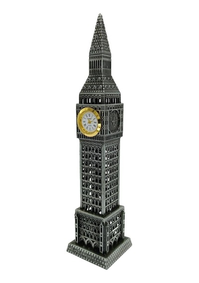 Vintage Metal İngiltere London Big Ben Saat Kulesi Gümüş 23 Cm 1