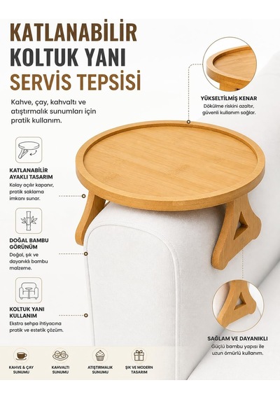 Koltuk Yan Sehpa Katlanabilir Ayaklı Servis Tepsisi Kahve Çay Sunum Tepsisi Kahvaltı Tepsisi Çok Amaçlı Ev İçi Kullanım Pratik Sehpa Yuvarlak Çok Renkli