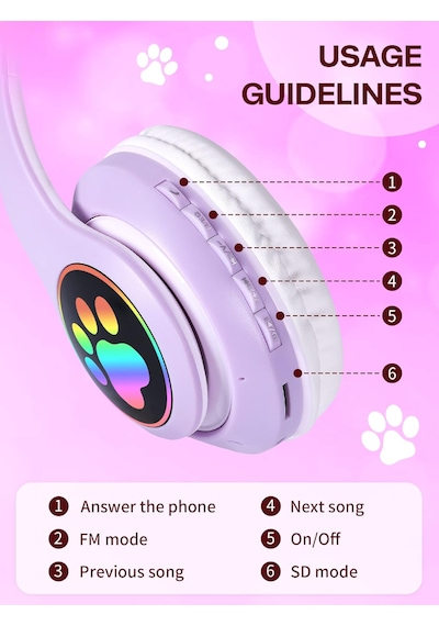 Qasul STN28 Kedi Kulak Kulaklık Yeni Sevimli Moda Bluetooth 5.0 Kulak Üstü Kulaklık