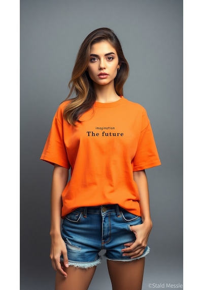The Future Baskılı Oversize T-shirt Turuncu
