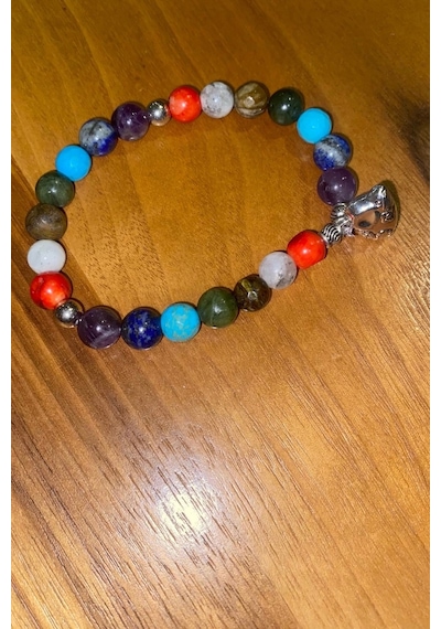 Çin Takvimi Burçları 7 Çakra Doğal Taş Bileklik Hand Made El İşi Feng Shui Ejderha Yılı Koruyucu Hayvan Metal Fare Sıçan Rat Objeli Çok Renkli