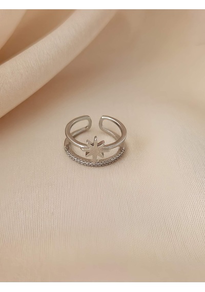 İki Sıralı Kutup Yıldız Model Eklem Kıkırdak Kemik Ayarlanabilir Silver Gümüş Renkli Yüzük Silver