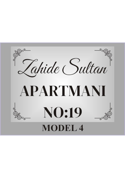 Apartman Isim Tabelası , Aliminyum Aynalı Metal Levha , 19x26cm