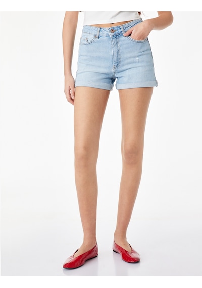 Koton Pamuklu Yüksek Bel Slim Fit Duble Paça Mini Denim Şort Açık İndigo 6sal40005md Koton Pamuklu Yüksek Bel Slim Fit Duble Paça Mini Denim Şort Açık İndigo 6sal40005md