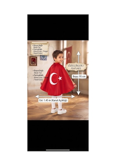 Trendmirend Kırmızı Saten Ay Yıldızlı Pelerin 23 Nisan Ve 29 Ekim İçin Kırmızı Kırmızı