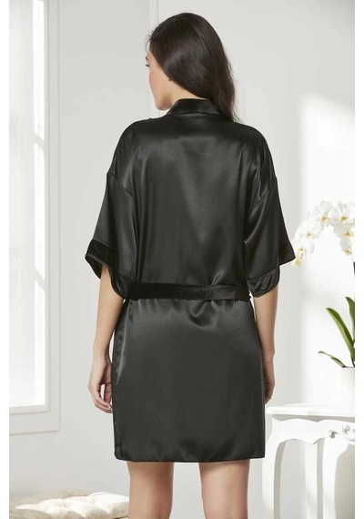 Modadua Pierre Cardin 4045 Kadife Saten Dantelli Gecelik Ve Sabahlık Takımı Siyah