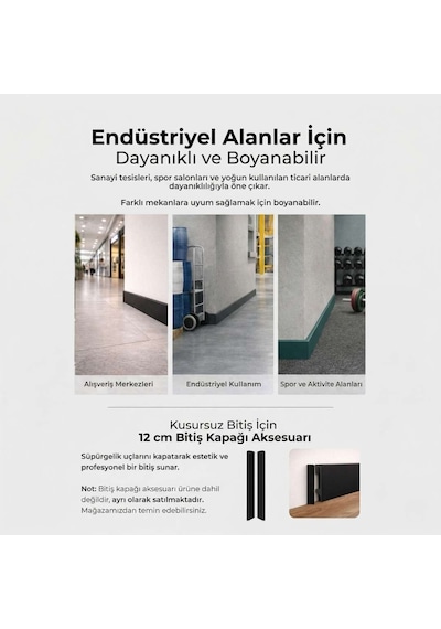 Espumo Kompozit Süpürgelik 12 cm Siyah | Suya Dayanıklı Parke Duvar Süpürgelik 2,40 m ESP506