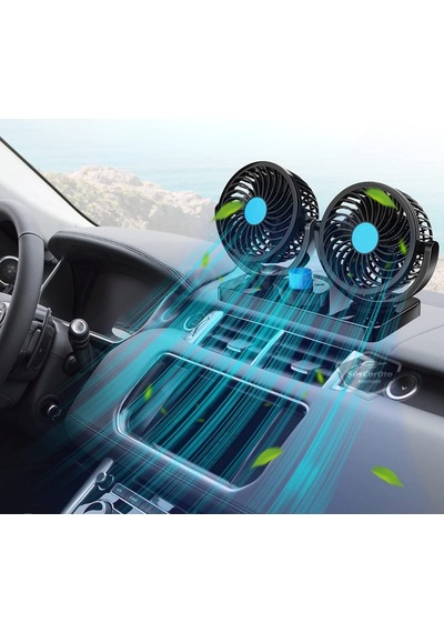 Üniversal Oto Ofis Araç İçi Torpido Üstü Vantilatör Çift Başlıklı Çakmaklık Girişli 2 Kademeli Soğutucu Fan 360 Dönebilen Ultra Sessiz Araç Fanı 12v Mavi 00 Şüscaroto Aksesuar