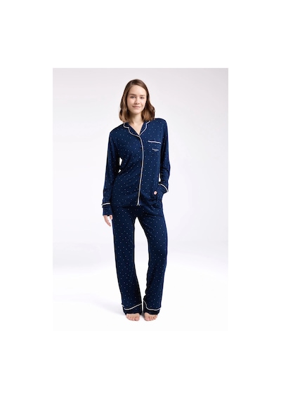 Pierre Cardin Kadın Lacivert Gömlek Pijama Takım Lacivert