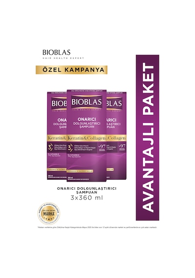 Keratin & Kolajen Onarıcı Dolgunlaştırıcı Saç Bakım Şampuanı 3 X 360 Ml İnce Ve Yıpranmış Saçlar