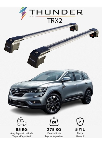 Renault Samsung Qm6 2017-sonrası Trx2 Thunder Carrier Kilitli Ara Atkı Taşıyıcı Tavan Barı Gri