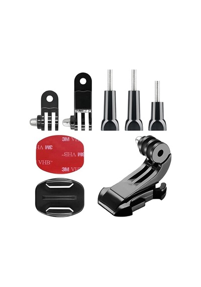 Gplus Bs08yvj 8 Parça Flat Zemin Düz Yüzey Vidalı J-hook Açılı 3 Yollu Aksiyon Kamera Uyumlu 3m Yapışkanlı Motor Kask Bağlantı Seti Siyah