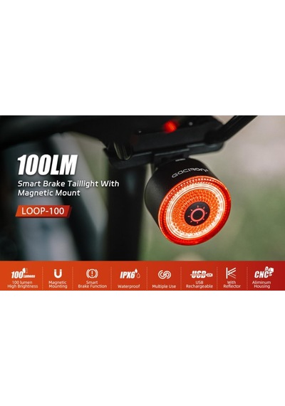 Gaciron Loop-100 Karbon Akıllı Fren Bisiklet Arka Lambası, Karbon Gövde, Ipx6 Su Geçirmez, Usb-c Şarj, 100 Lüme Çok Renkli