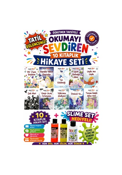 1. Sınıf Öğretmen Tavsiyeli Okumayı Sevdiren 16 Sayfa 10 Kitaplık Hikaye Seti-9 Slime Set Hediyeli