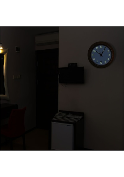 Krem Ahşap Çerçeve Fosforlu Gece Yanan Parlayan Duvar Saati 30Cm Ahşap
