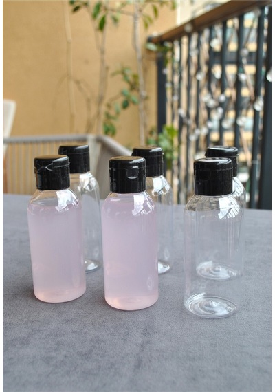 6 Adet 100 Ml Siyah Fliptop Kapaklı Şeffaf Kolonya Şişesi Doldurulabilir Pet Şişe Şampuan Krem Seyahat Boy