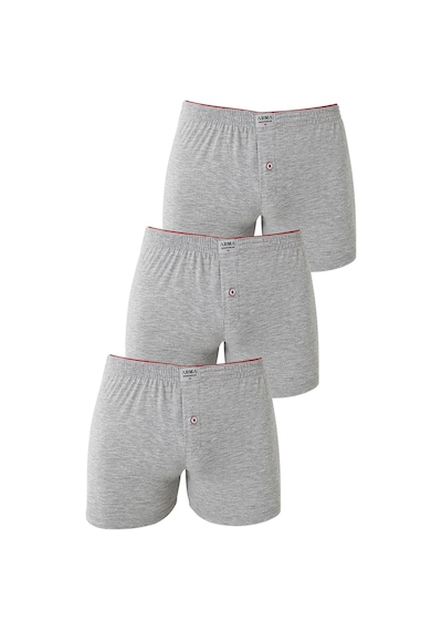 Arma Yıldız Erkek Gri Düğmeli Boxer 3'lü Paket %100 Pamuklu Penye Gri
