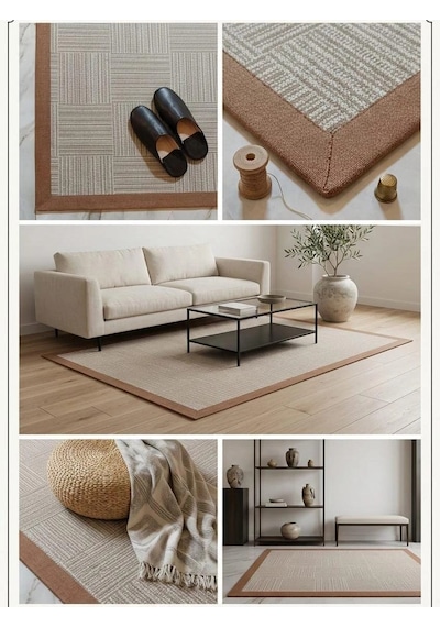 Blg Home Lüks Kumaş Bordürlü Tasarım Leke Tutmaz Silinebilir Sisal Halı 6016 Çok Renkli