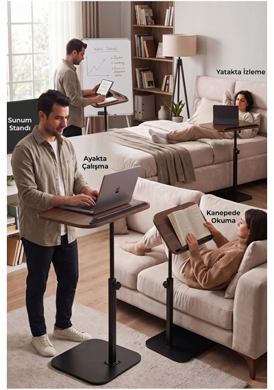 Ayarlanabilir Mdf Laptop Sehpası Ayaklı Çok Amaçlı Sehpa 30x40 Cm Ceviz