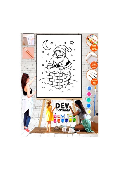 Sayılarla Noelbaba Baca Boyama 25x35 Kanvas Tuval Akrilik Çocuk Hobi, Etkinlik Seti