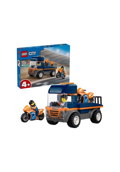 Lego City Motosiklet Taşıyıcı - Oyuncak Araç Yapım Seti - Açık Kasa Kamyon - 2 Minifigür - 60491