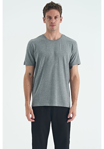 Tommy Life Gri Melanj Erkek Basic Kısa Kol Standart Kalıp O Yaka T-shirt - 87911 GRI MELANJ