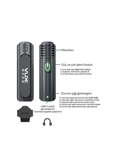 Vuxbeeg Up30 2.4ghz Mini Kablosuz Yaka Mikrofonu Youtuber Ios And Siyah