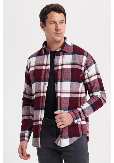 Tudors Erkek Slim Fit Dar Kesim Kareli Kışlık Oduncu Gömlek-42347 Bordo