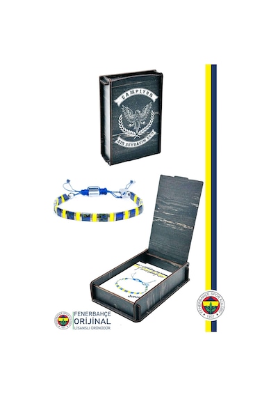 Fenerbahçe Lisanslı Miyuki Cam Taneli Junior Bileklik Hediyelik Ahşap Kutulu