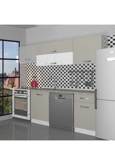 Decoraktiv Elite 220 Mdf Hazır Mutfak Dolabı - Tezgah Dahil - Kumtaşı Kum Beji