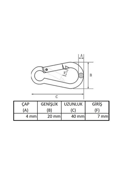 Galvanizli Vidalı Kilitli Karabina, 4 Mm, Askı, Çengel, Kanca, Anahtarlık 4 Adet