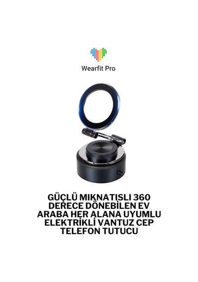 Wearfitpro Güçlü Mıknatıslı 360 Derece Dönebilen Ev Araba Her Alana Uyumlu Elektrikli Vantuz Cep Telefon Tutucu Gri