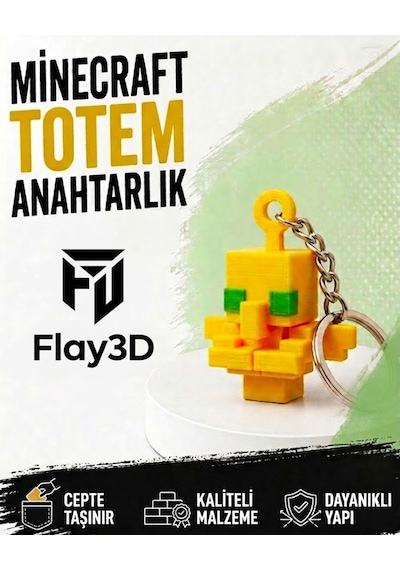 Minecraft Totem Anahtarlık 3d Baskı Totem Of Undying Figürlü Anahtarlık Sarı