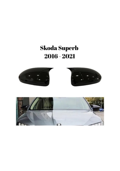Skoda Superb 2016 2017 2018 2019 2020 2021 Uyumlu Yarasa Batman Ayna Kapağı Seti Parlak Siyah