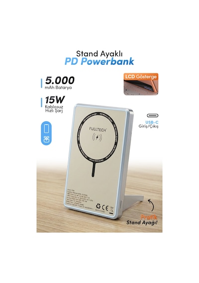 Fulltech Fp49 5000 Mah Magsafe Uyumlu Kablosuz Powerbank Mavi 15w Hızlı Şarjlı Taşınabilir Şarj Ciha