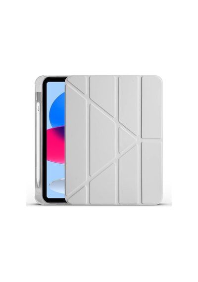 Lexroo Apple Uyumlu iPad 11.nesil 2025 Kılıf Tri Folding Kalem Bölmeli Standlı Kılıf - Gri Silikon