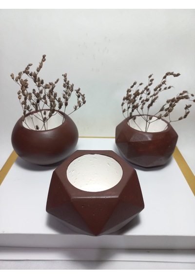 Dekoratif Chocolate Kahve Saksı 3'lü Set - Kaktüs/sukulent Saksısı,çiçeklik Seti -