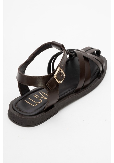 Luvishoes Luvi Shoes Andres Kahverengi Hakiki Deri Kadın Sandalet Kahverengi