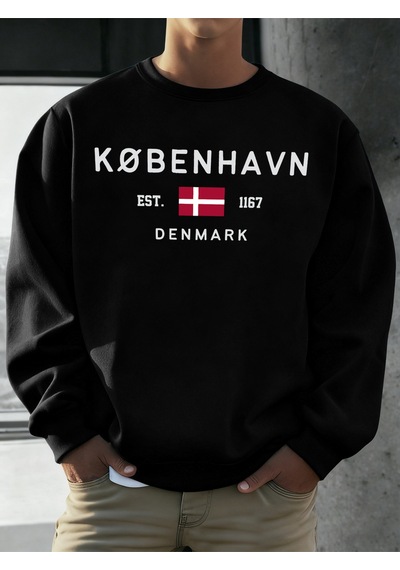 Startmore Startmorekobenhavn Danimarka Bayrağı Baskılı Kazak Erkekler Polar Moda Kazak Yaratıcı Sonbahar Spor Gi Siyah