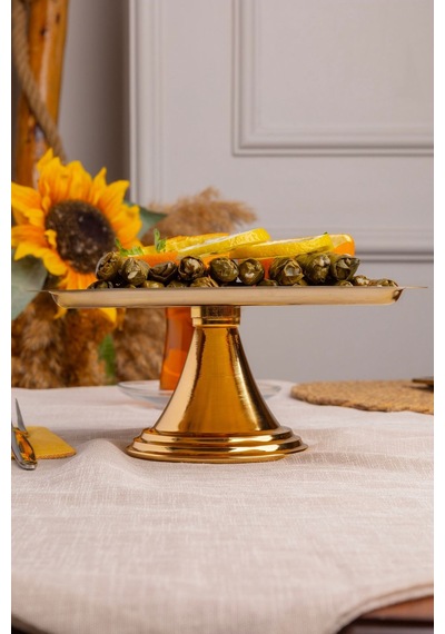 Gold Kare, Ayaklı Şık Kek, Pasta, Kurabiye Ve Tatlı Servis Sunum Standı Gold