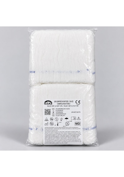 Ilgz Nonsteril Kompres 8 X 18 Cm 12 Kat Yumuşak Dokulu Yüksek Emicilik 1000 Adet