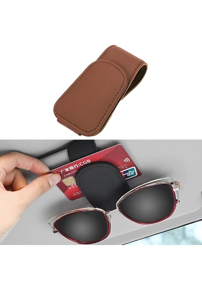 Microcase Universal Suni Deri Oto Güneş Gözlük Tutucu Askılık Mıknatıslı - Al5240